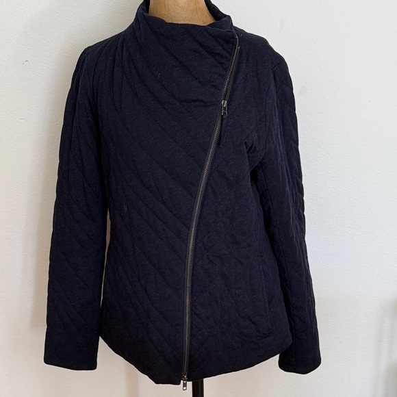 Eileen Fisher sz M Organic cotton Navy  Quilted Moto Jacket great condition - Picture 2 of 8